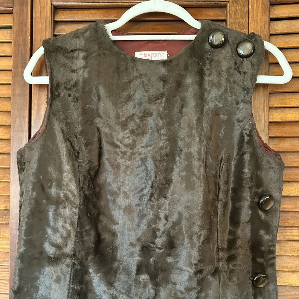 1960s vintage It’s Majestic mod brown faux fur velvet dress in size large.